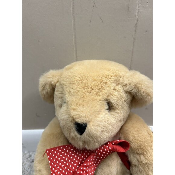 Vintage Vermont Teddy Bear Jointed with Red Vest and Bow 1987 - Picture 3 of 12